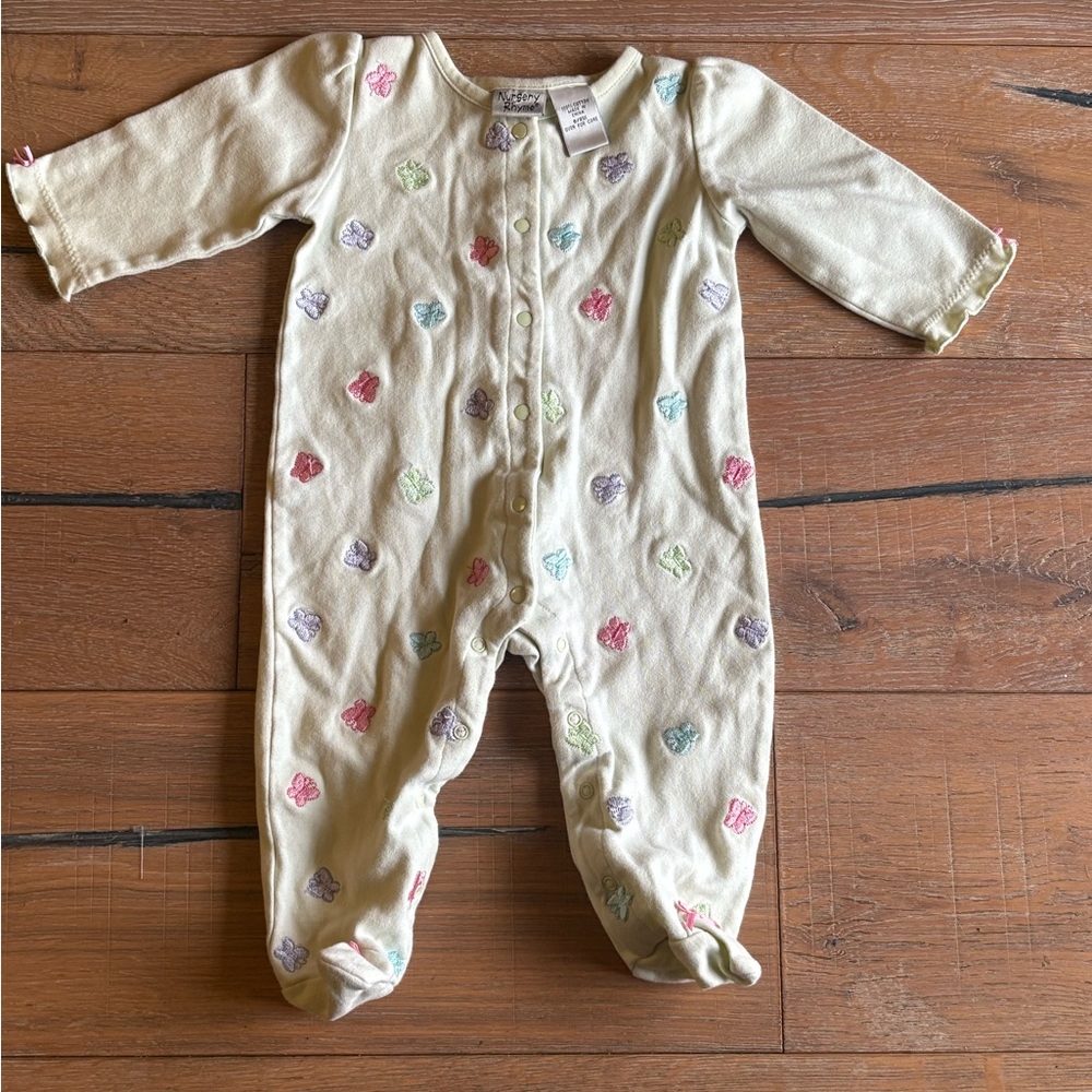 Nursery Rhyme Light Green / Cream One Piece with Colorful Butterflies